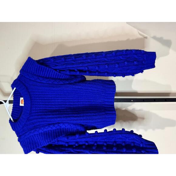 Farm Rio Small Blue Knit Women's Crew Neck Sweater with Textured Sleeves - Picture 3 of 8